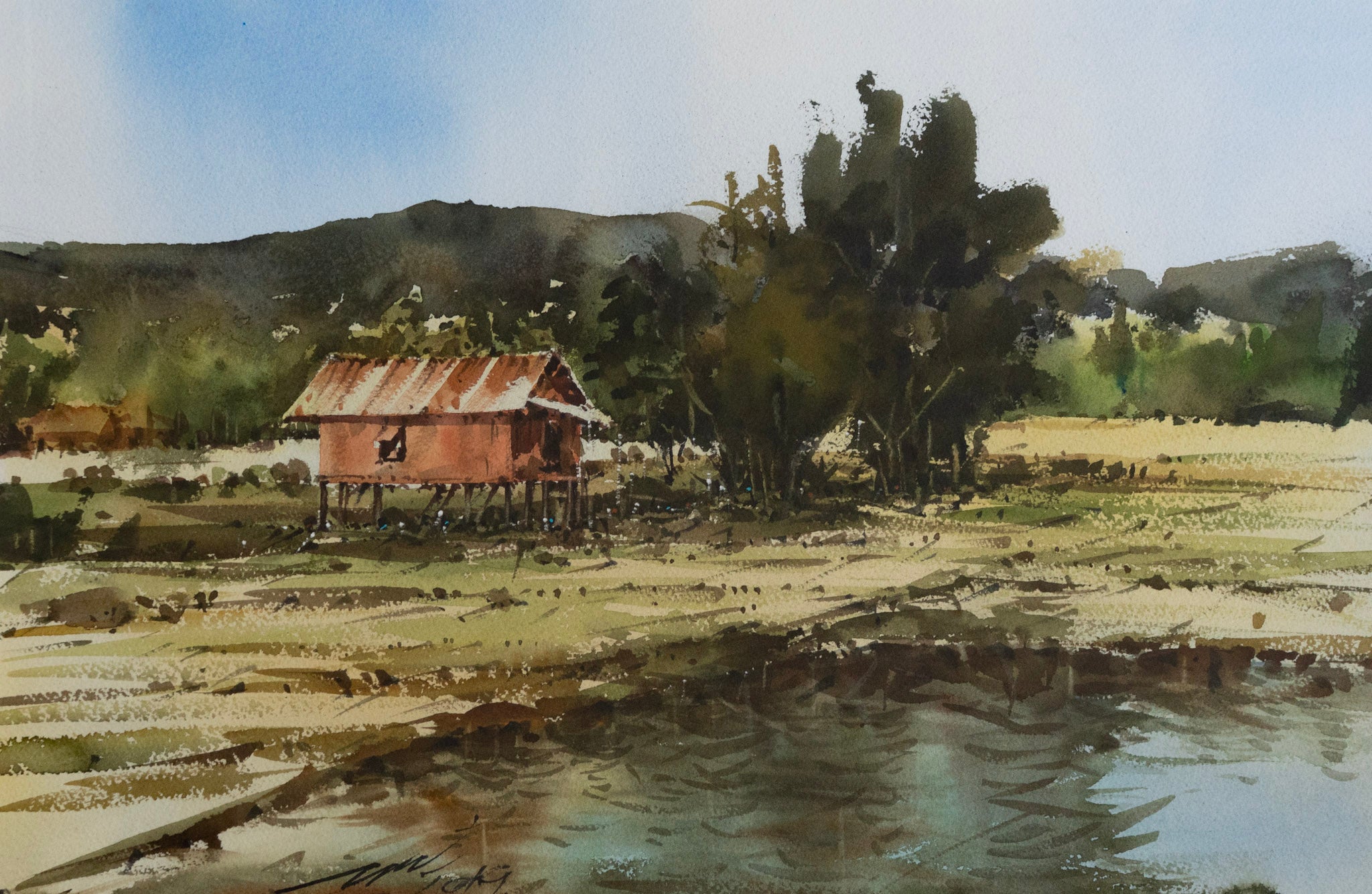 Thaworn Merurat, Untitled (House by the Pond), 2019