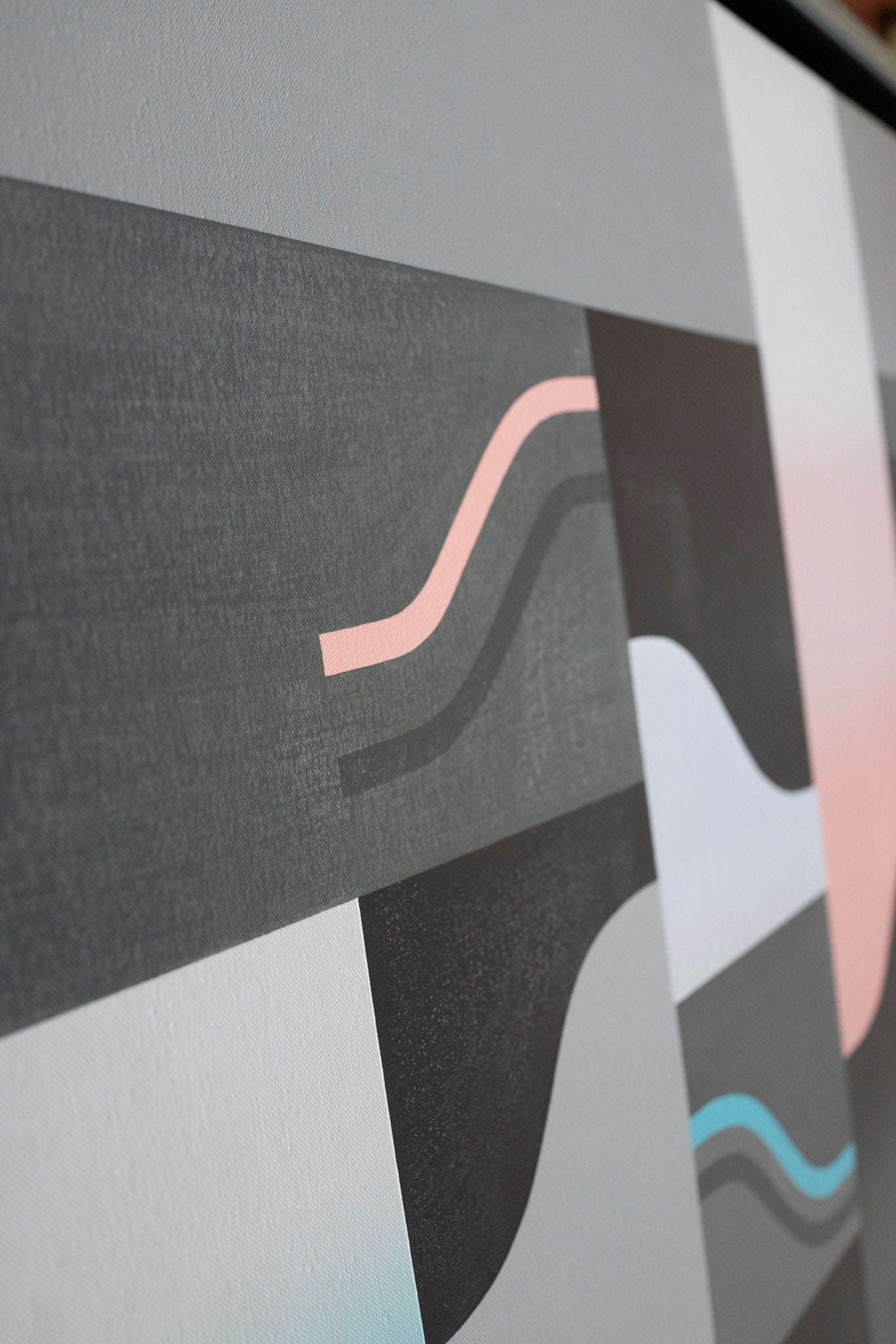 Anthony Poon, Untitled (Blue & Pink Waves on 6 Panels of Grey Squares), 1985