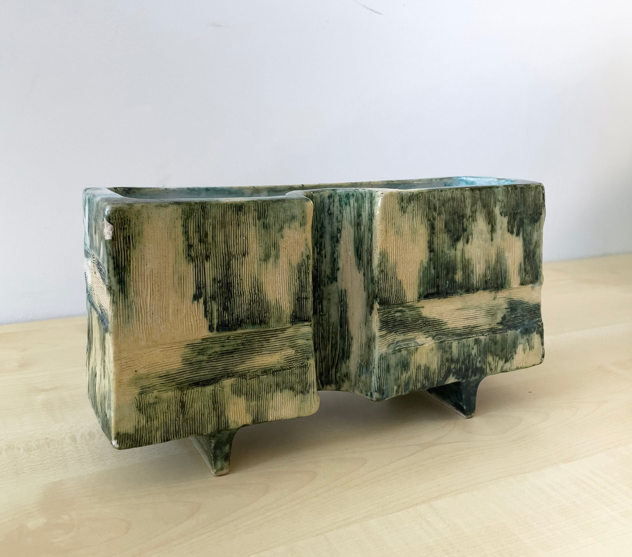 Unknown Artist, Untitled (Green and Beige Rectangular Vase), Undated