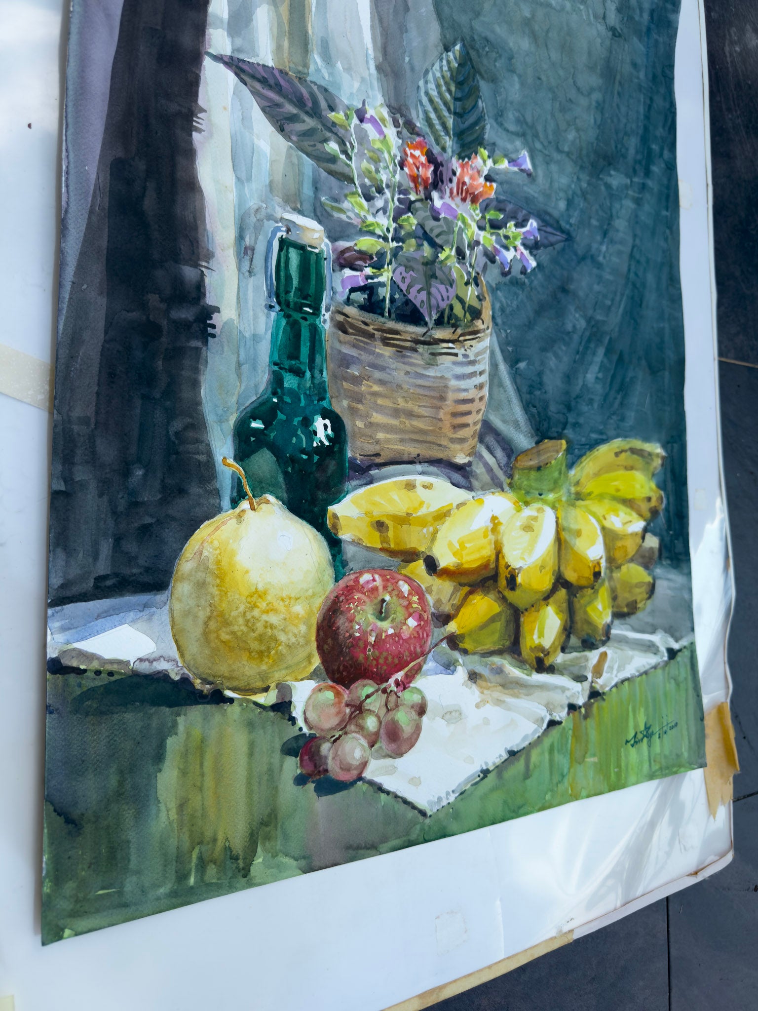 U Tin Aye, Untitled (Still Life with Fruits and Flowers), 2010
