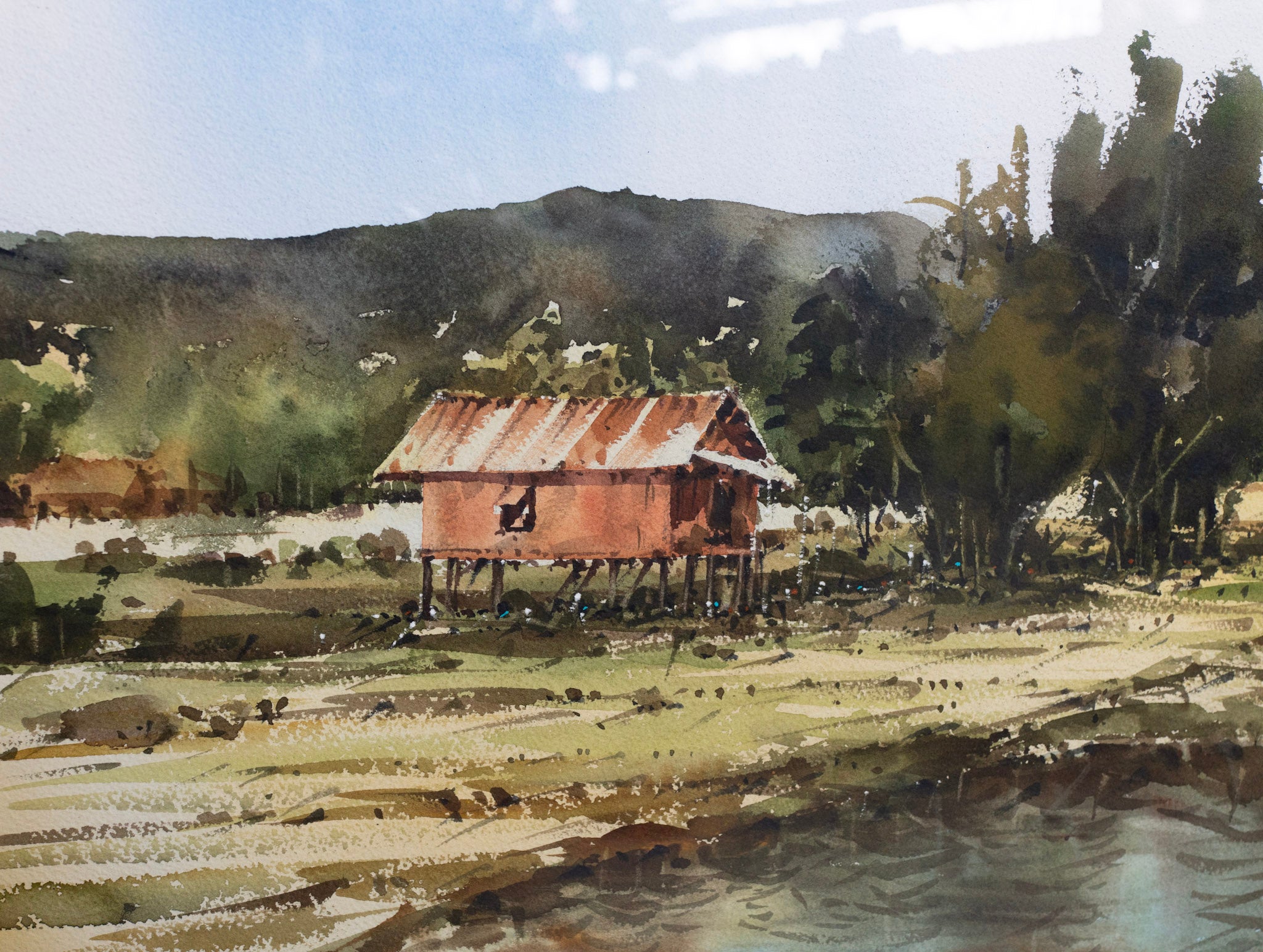 Thaworn Merurat, Untitled (House by the Pond), 2019