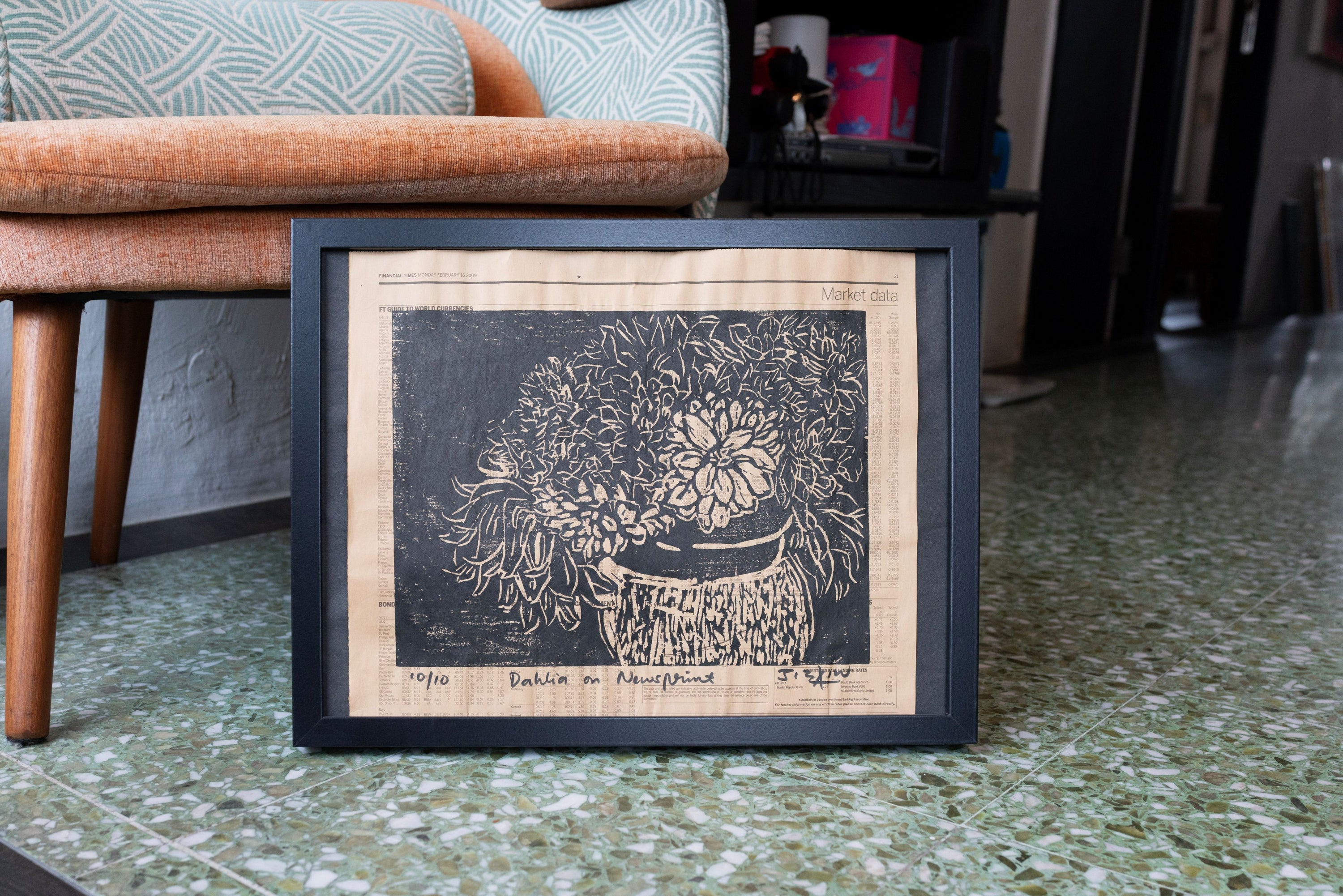 Quek Kiat Sing, Dahlia on Newsprint, 2009