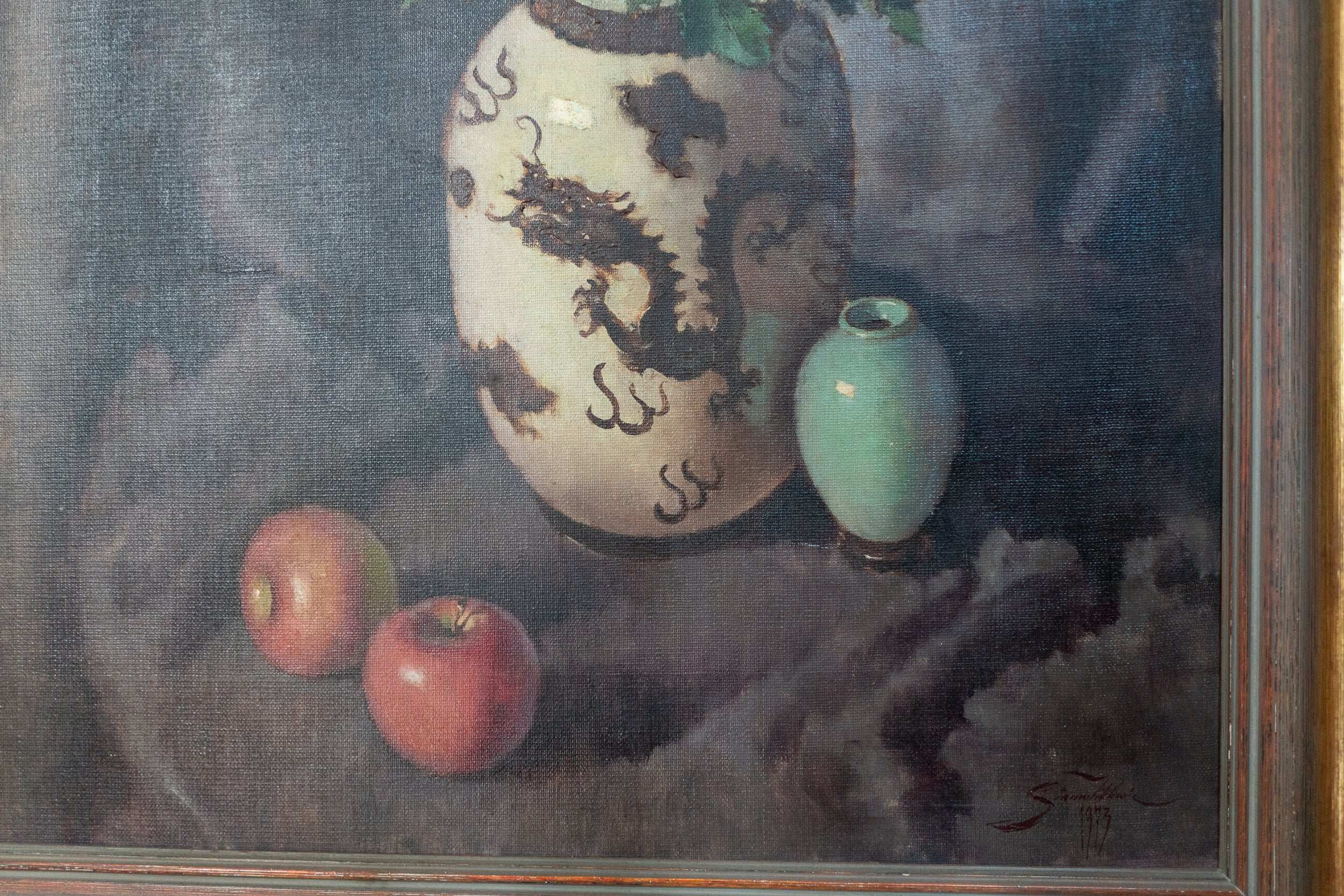 Siauw Tik Kwie, Still Life with Apples and Chrysanthemums, 1973