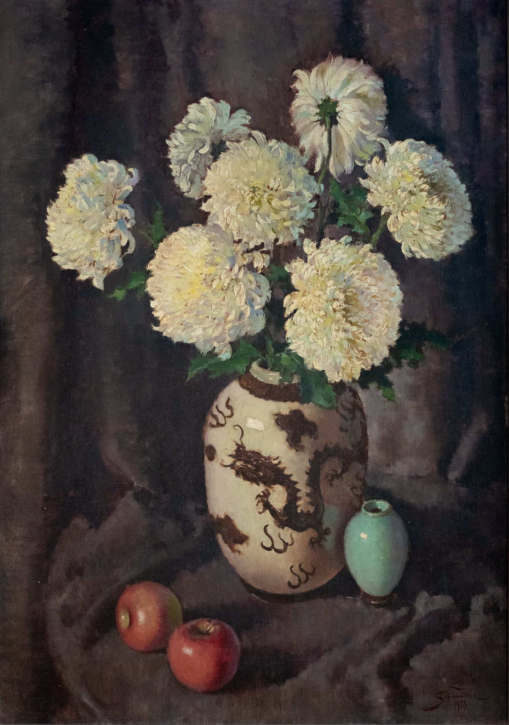Siauw Tik Kwie, Still Life with Apples and Chrysanthemums, 1973