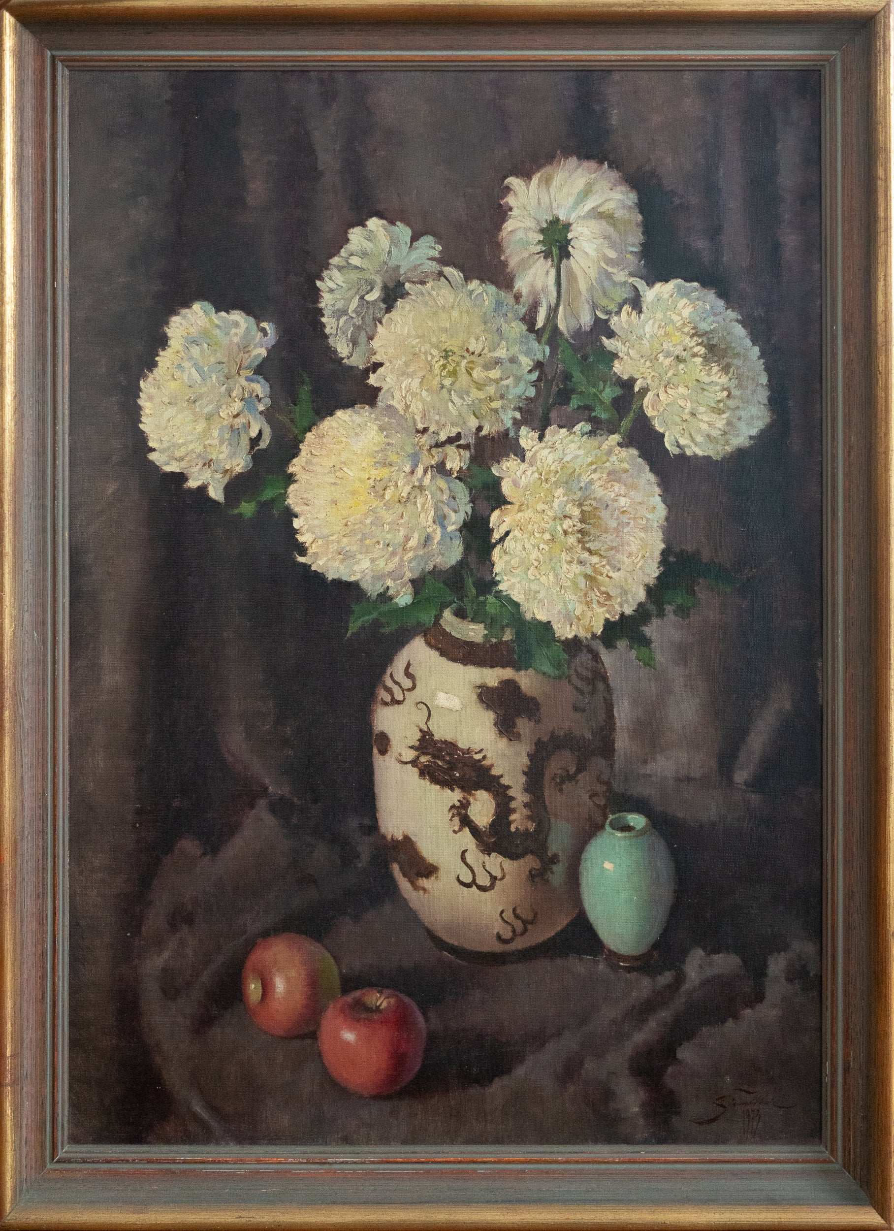 Siauw Tik Kwie, Still Life with Apples and Chrysanthemums, 1973