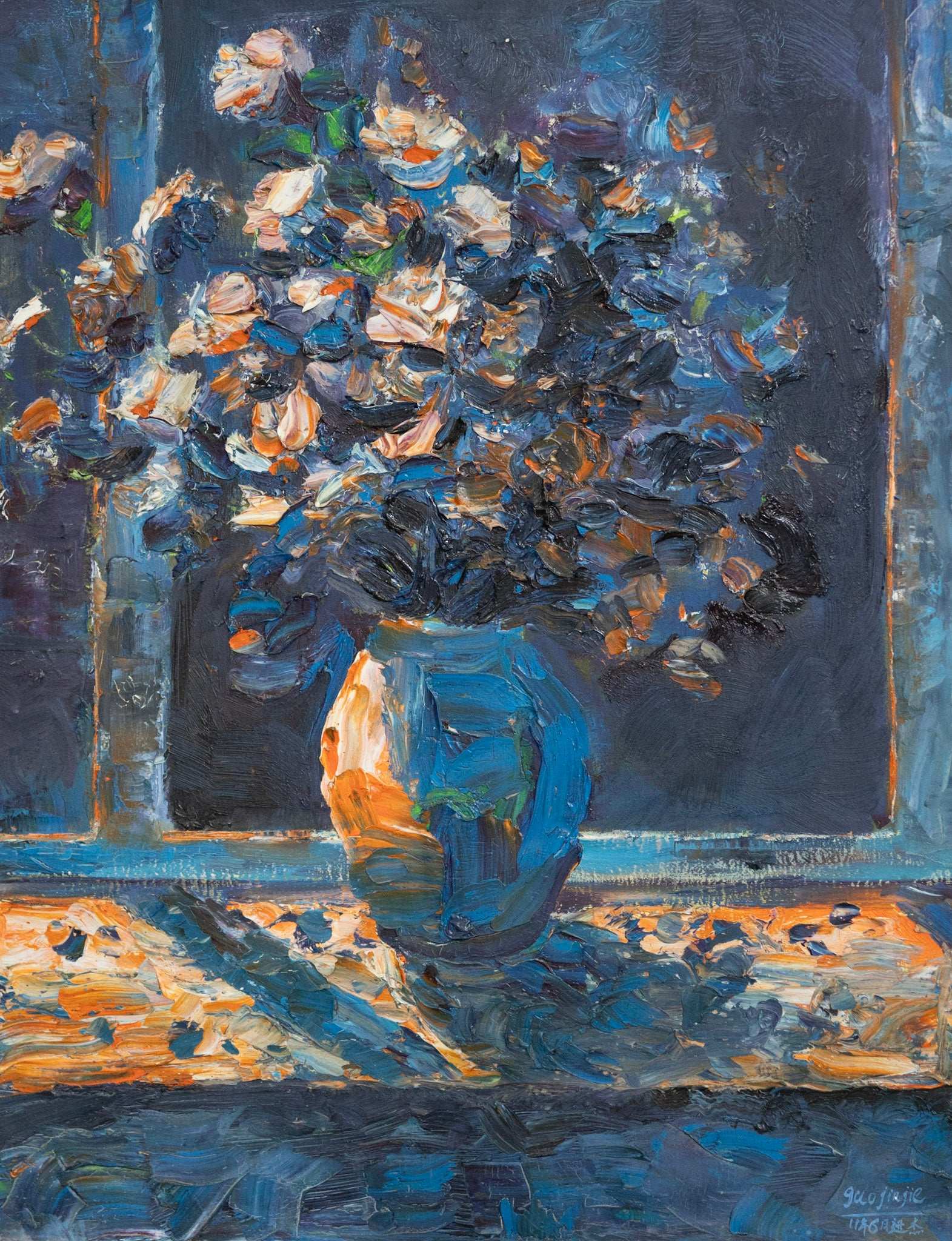 Gao Jin Jie, Untitled (Flowers in Blue and Orange), 2011