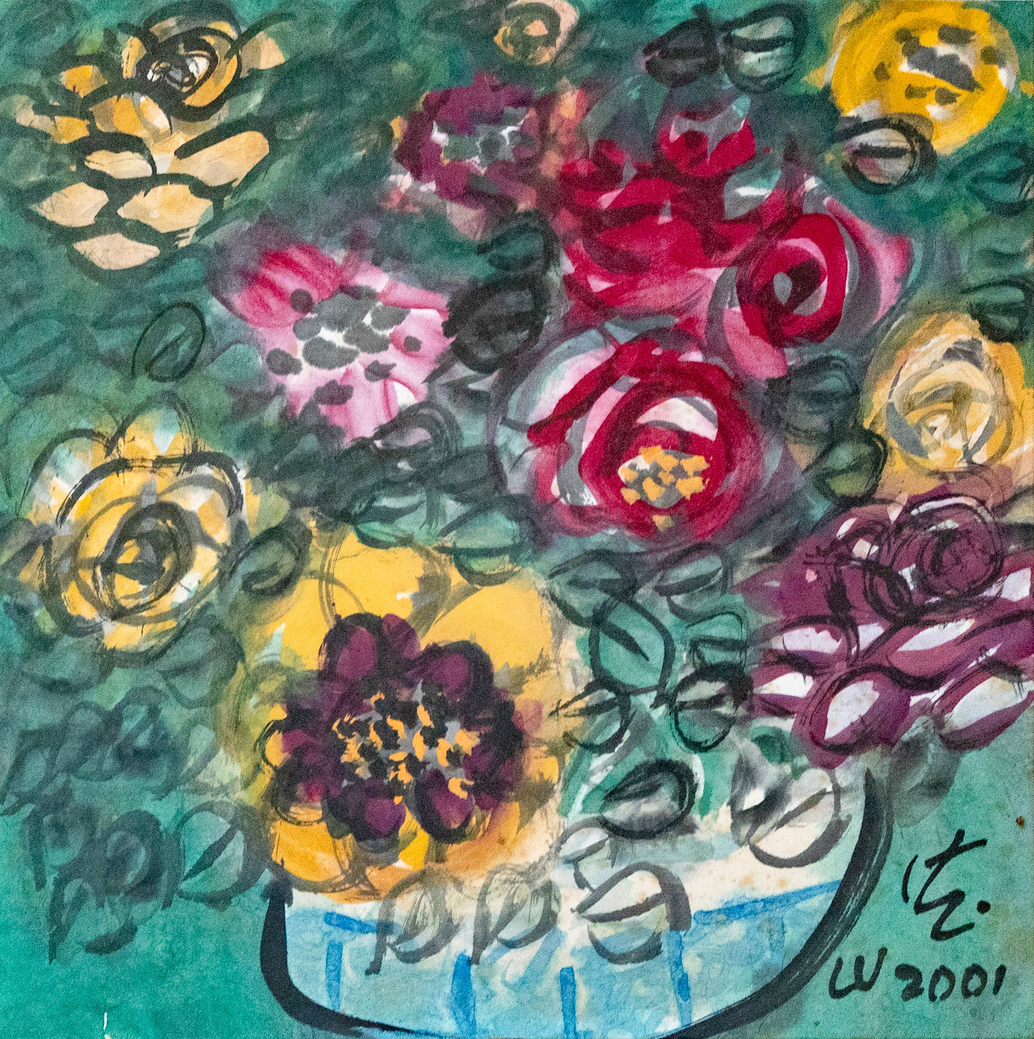 Dr. Earl Lu, Coloured Roses with Blue and White Vase, 2001