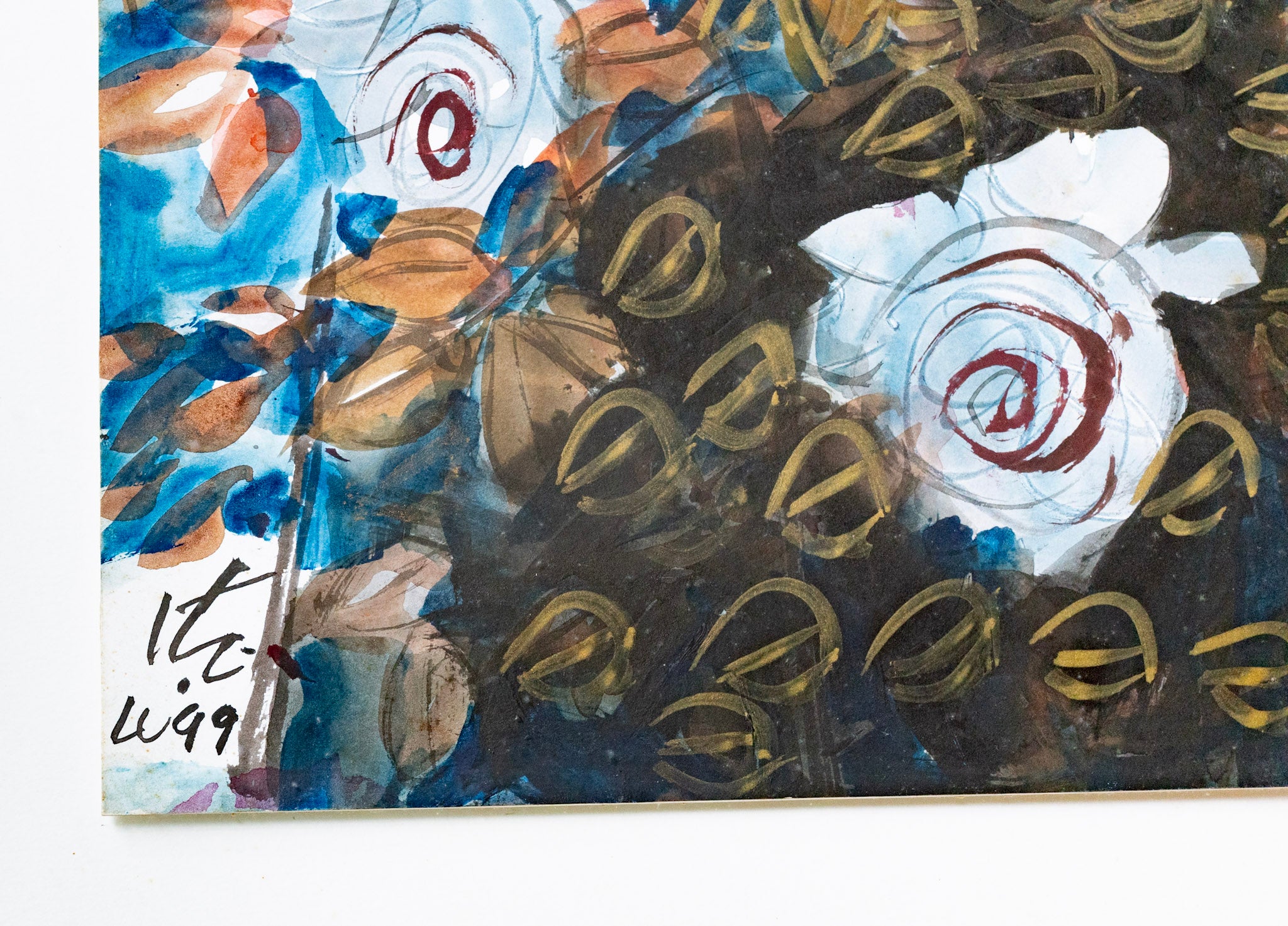 Dr. Earl Lu, Blue Roses on Black & Gold Background, 1999