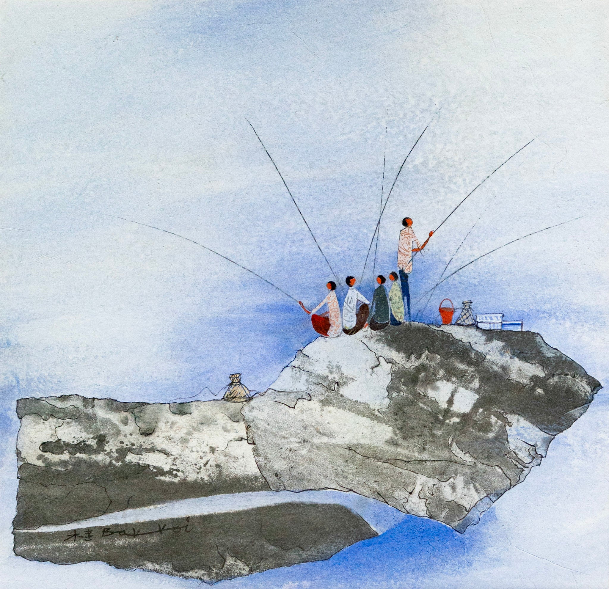 Tay Bak Koi, Fishing on a Rock, Undated