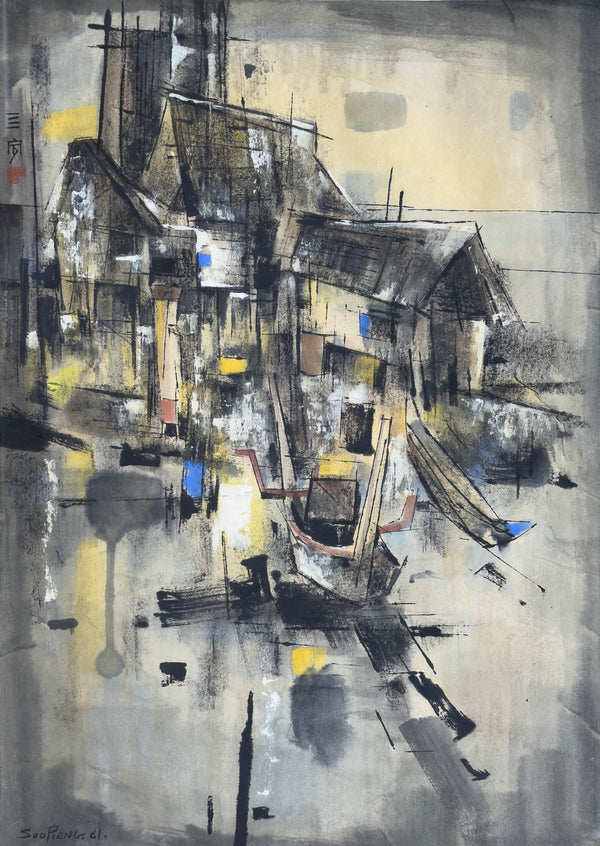 Cheong Soo Pieng, Houses on the Shore, 1961