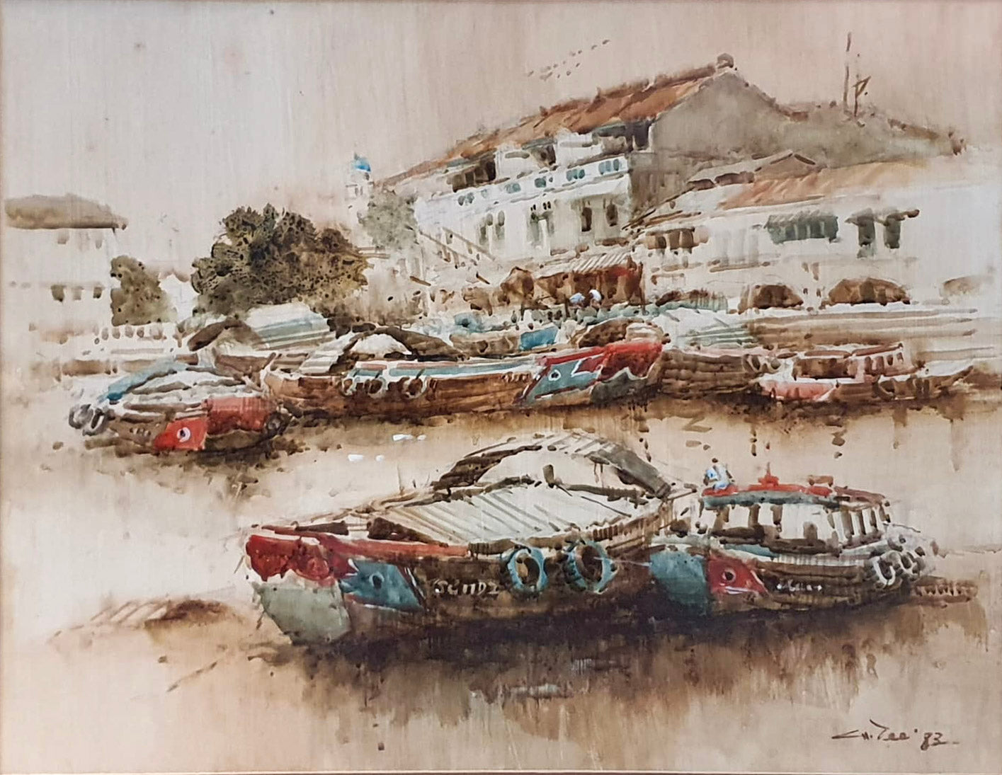 Ang Ah Tee, Untitled (Bumboats on Quay), 1983