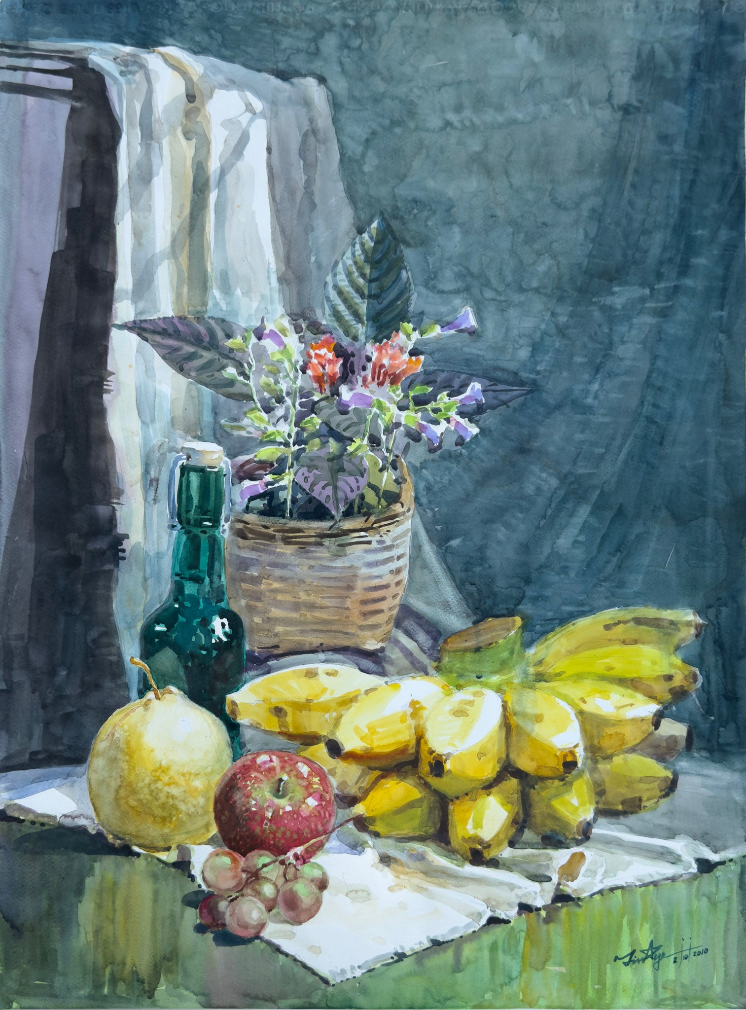 U Tin Aye, Untitled (Still Life with Fruits and Flowers), 2010