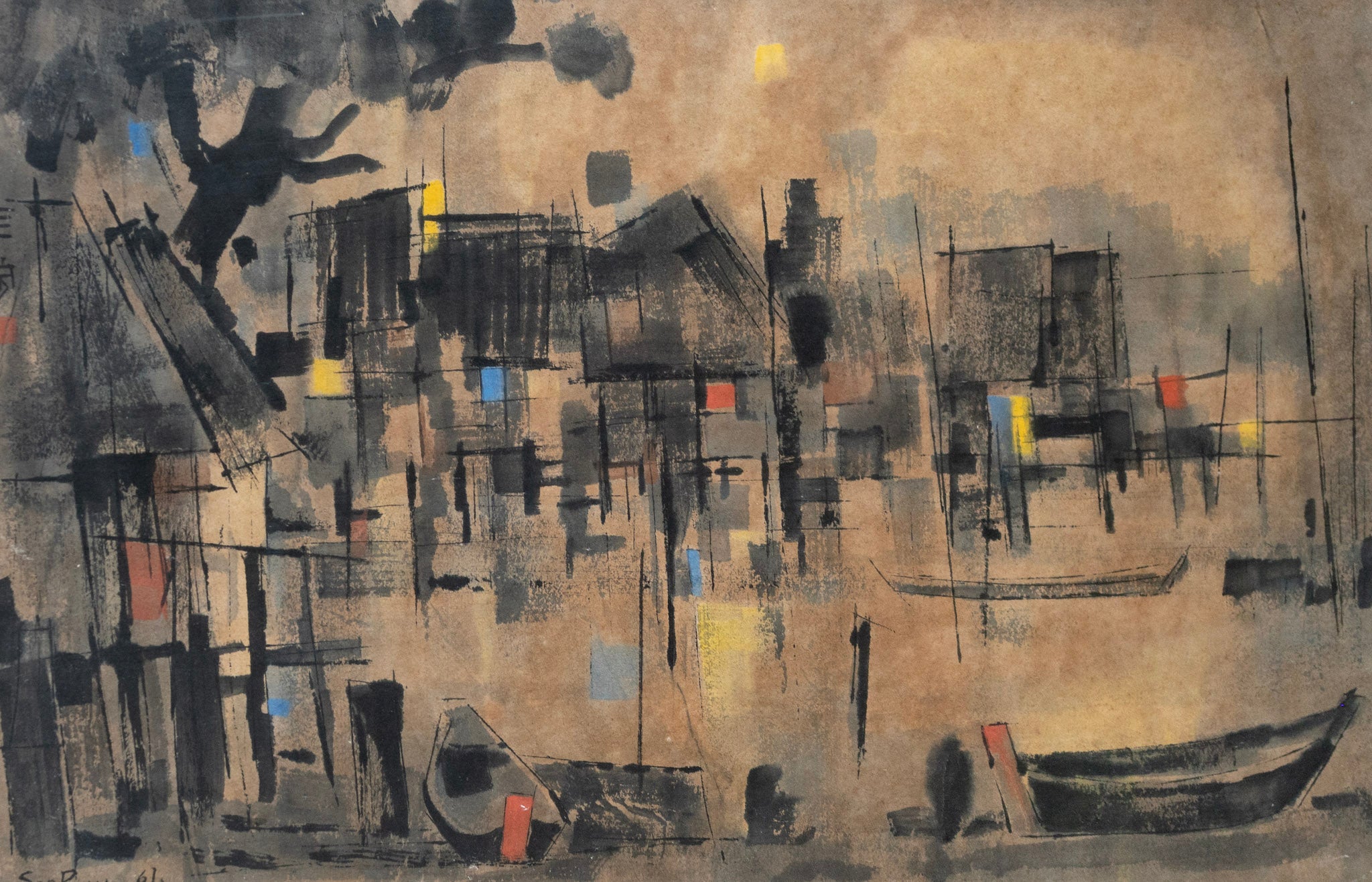 Cheong Soo Pieng, Untitled (Fishing Village), 1961