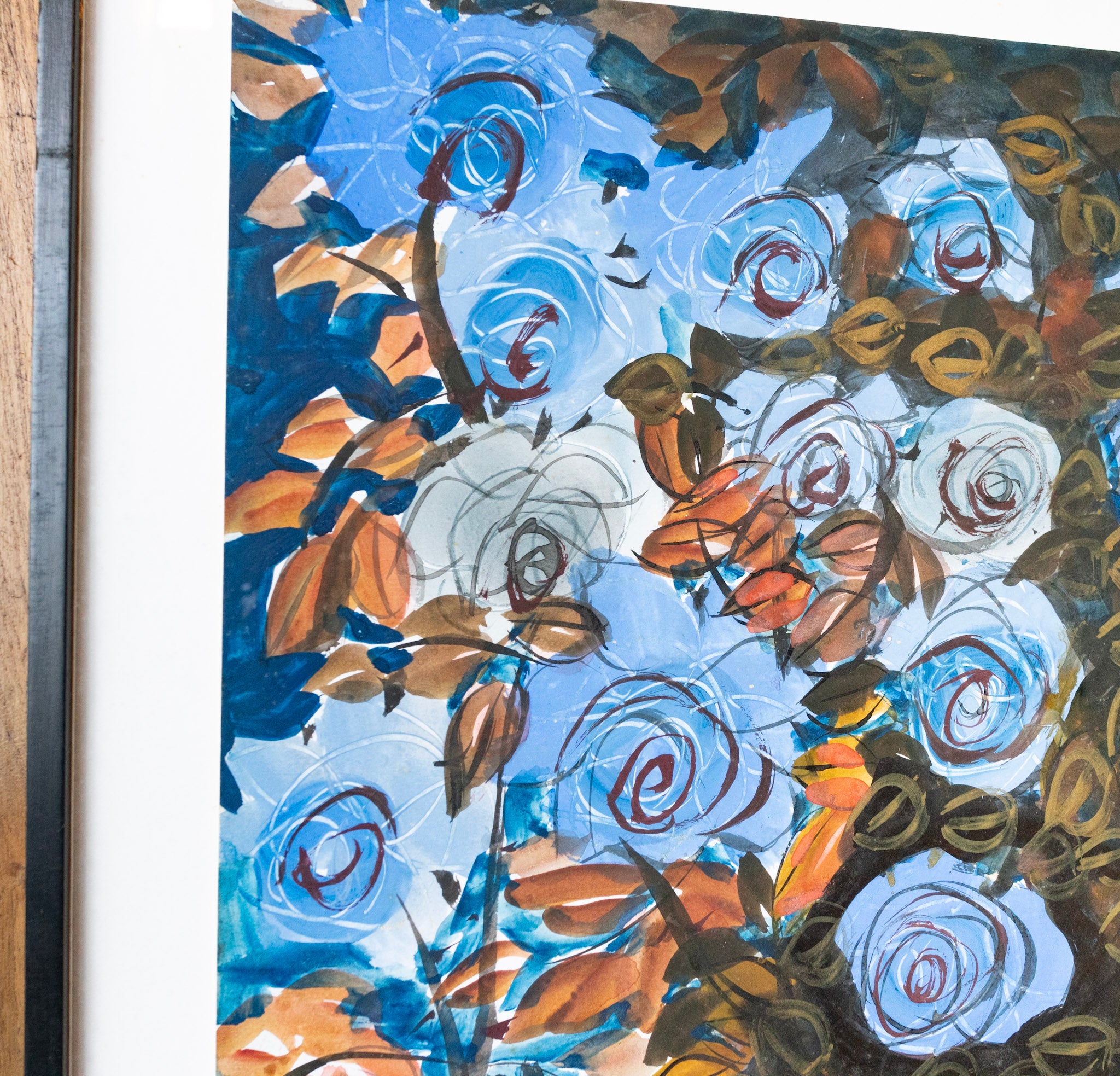 Dr. Earl Lu, Blue Roses on Black & Gold Background, 1999