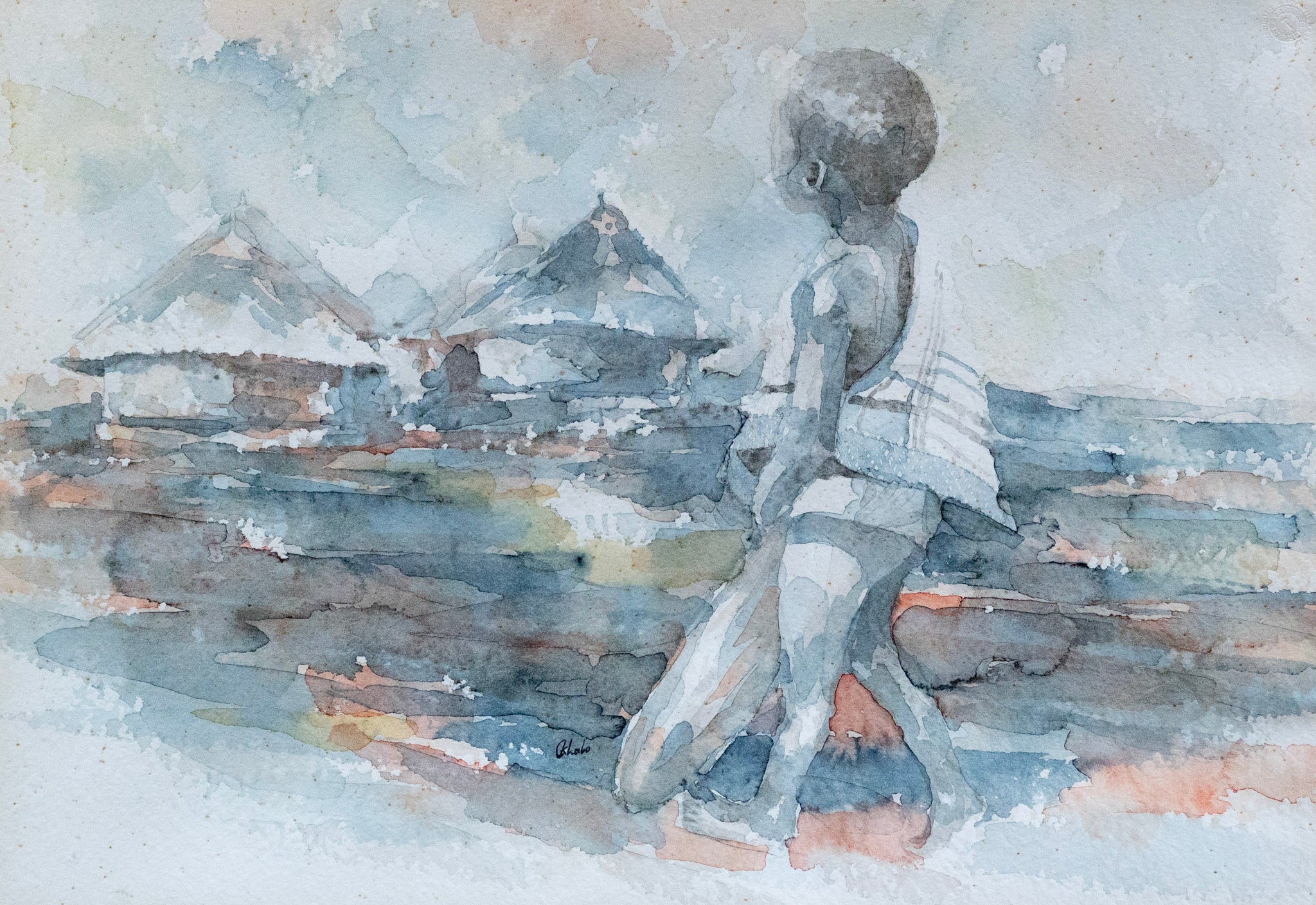 Kenneth Thabo, Untitled (Boy next to Huts), Undated