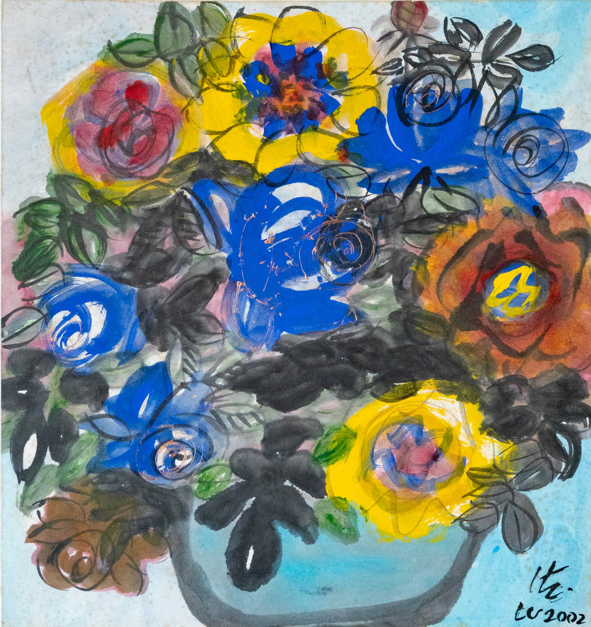 Dr. Earl Lu, Coloured Roses and Blue Vase, 2002