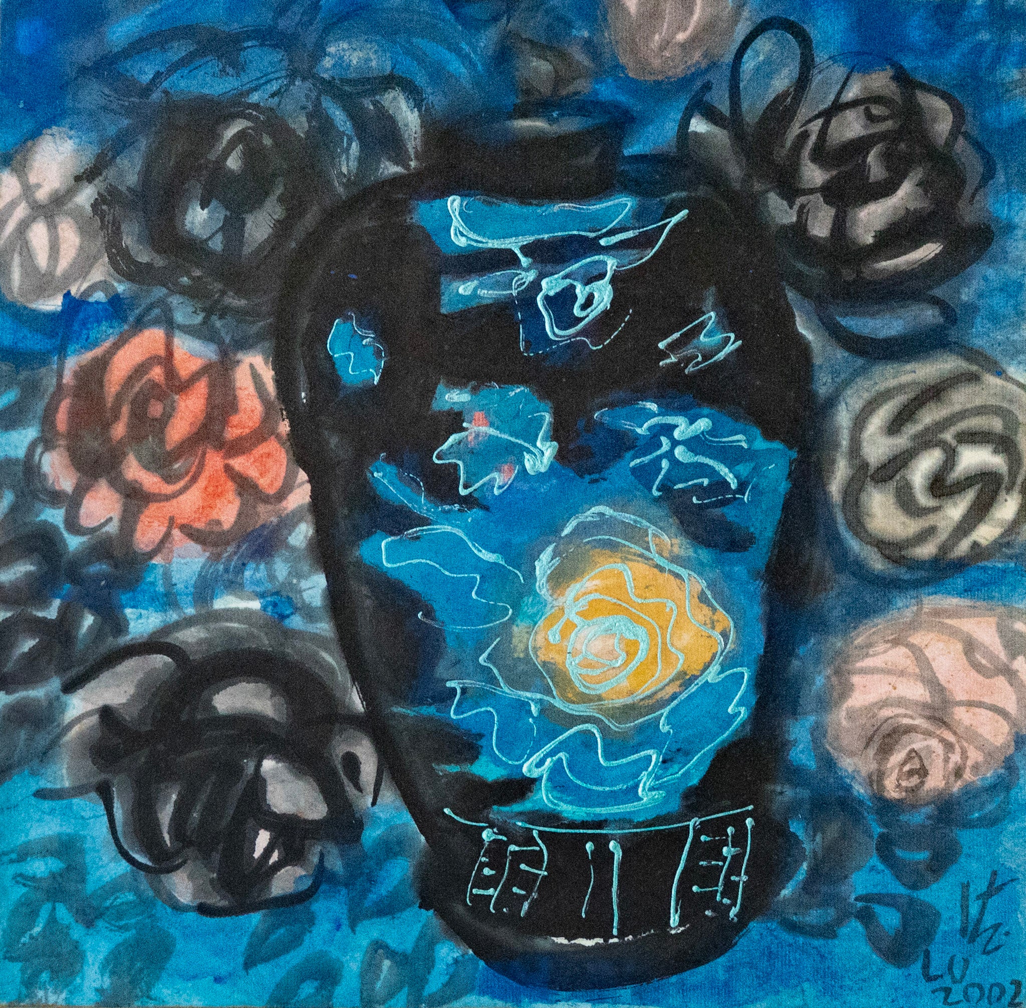 Dr. Earl Lu, Untitled (Blue Vase Amongst Roses), 2002