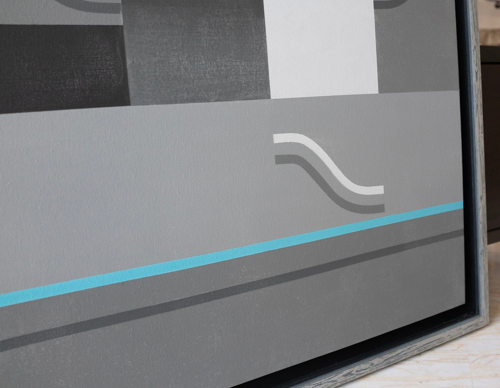 Anthony Poon, Untitled (Blue & Pink Waves on 6 Panels of Grey Squares), 1985