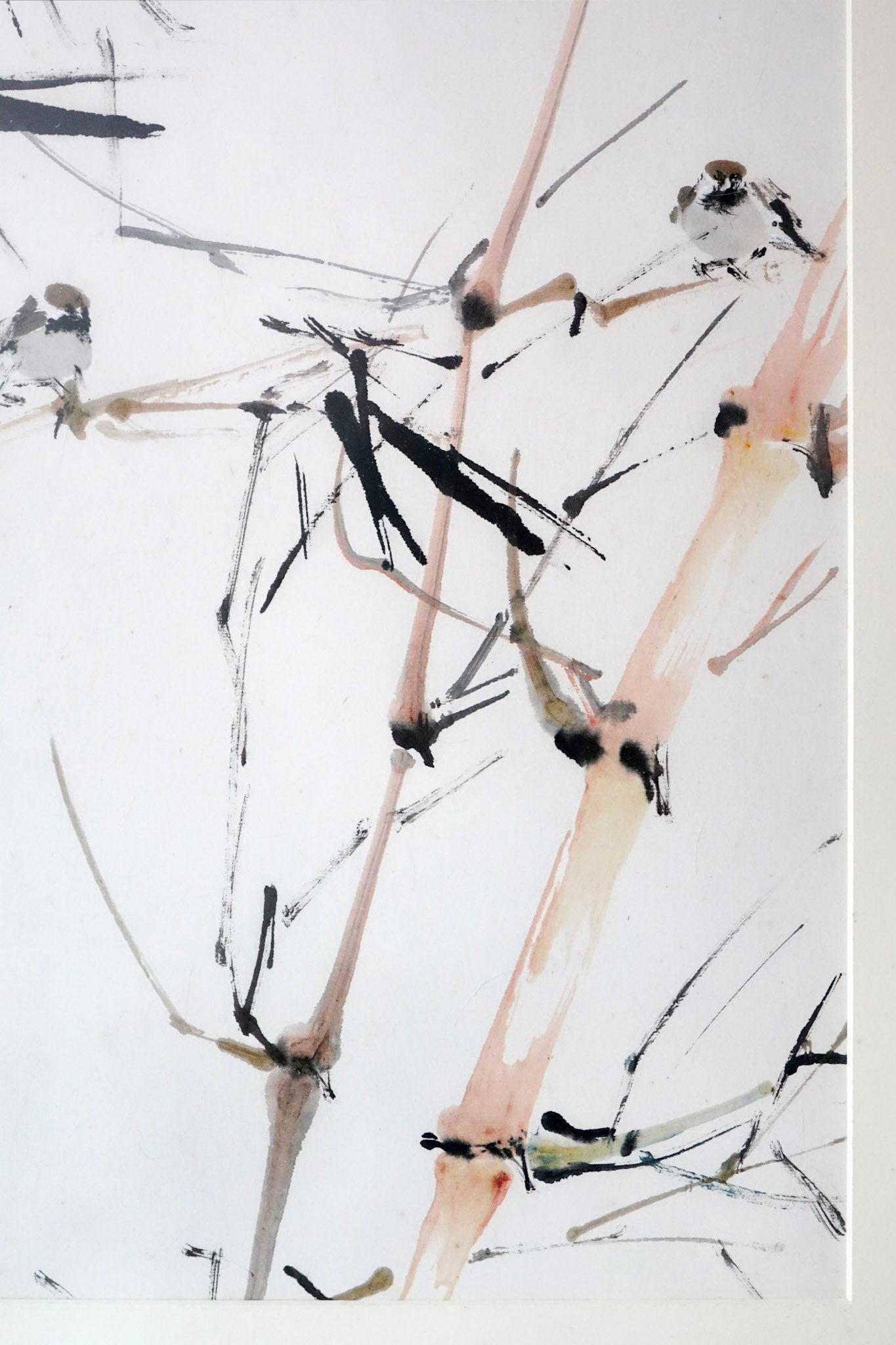 Chen Wen Hsi, Five Sparrows on Bamboo, 1980s