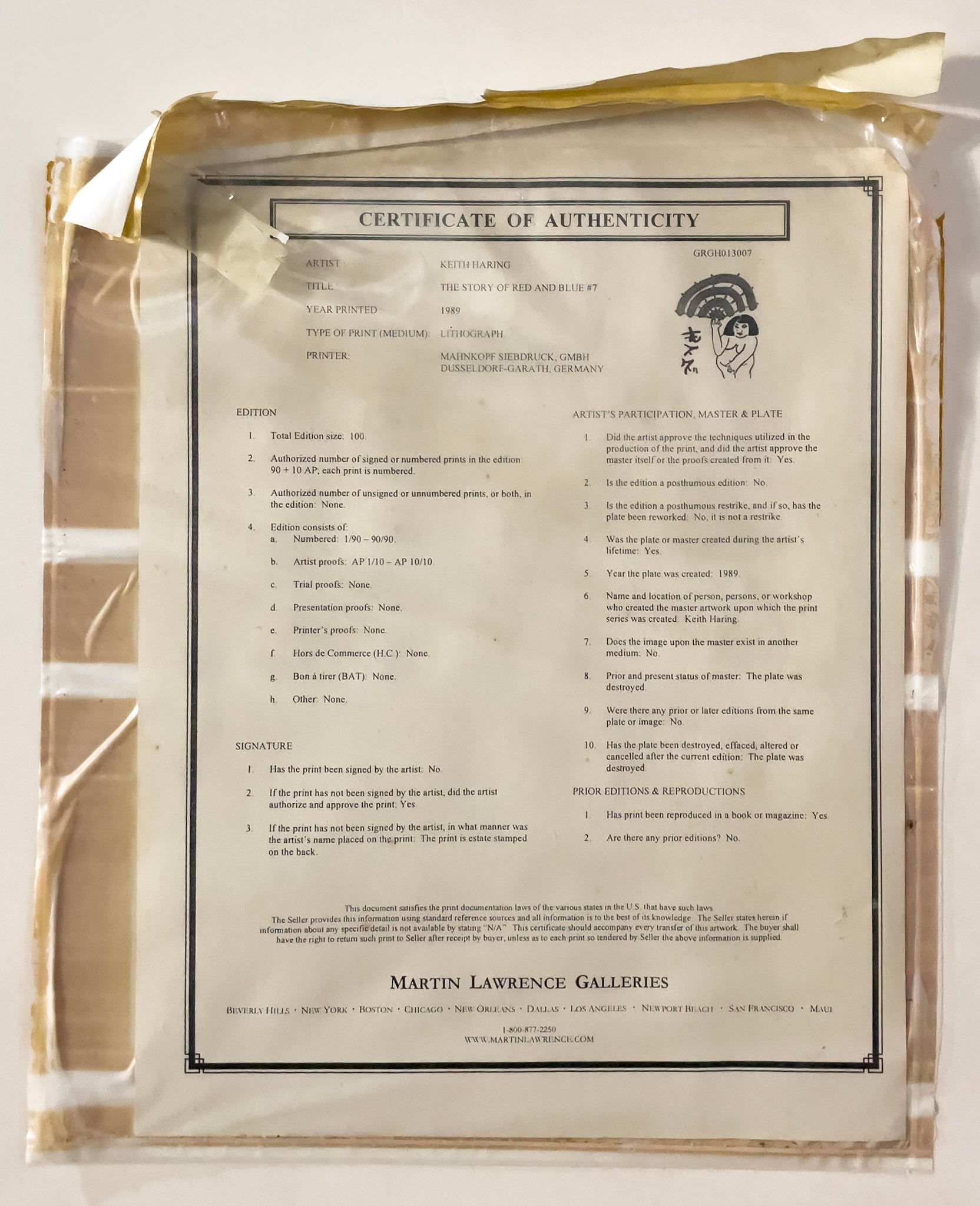 Keith Haring, The Story of Red and Blue #7, 1989