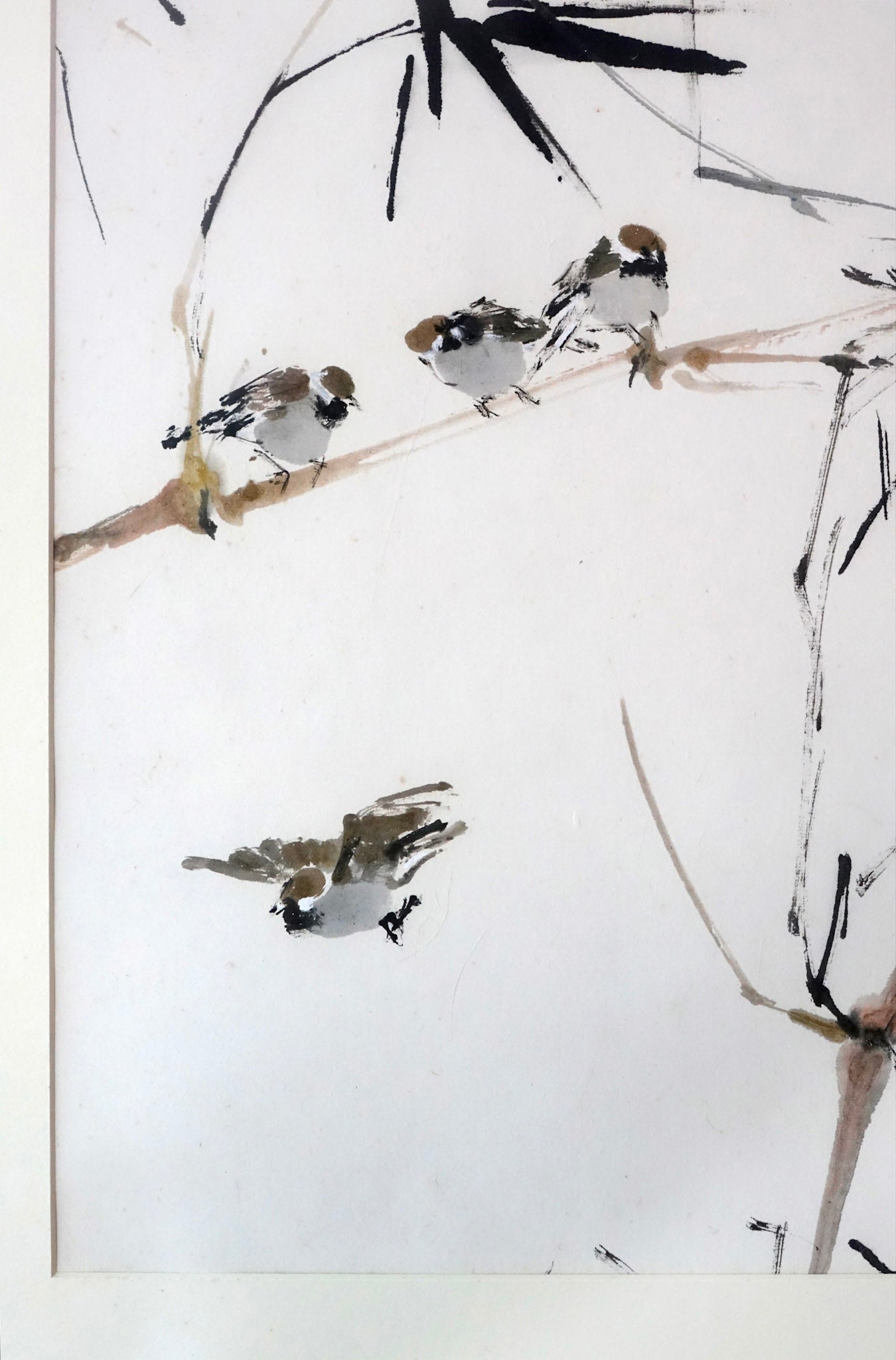 Chen Wen Hsi, Five Sparrows on Bamboo, 1980s