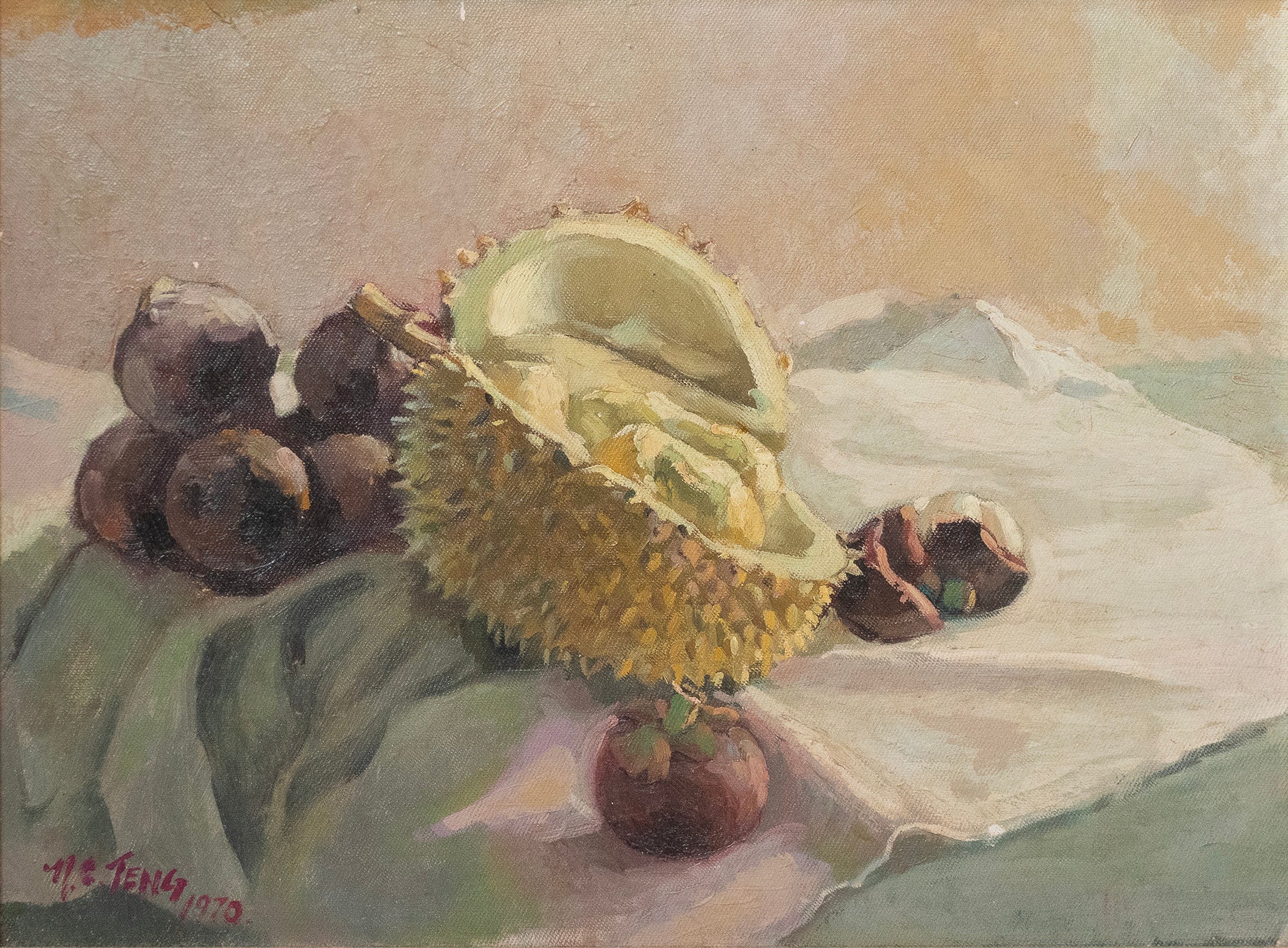 Teng Nee Cheong, Still Life with Mangosteens and Durians, 1970