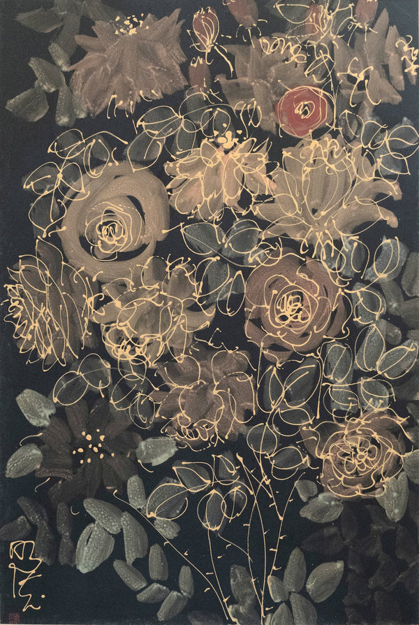 Dr. Earl Lu, Untitled (Roses in Black and Gold), Undated