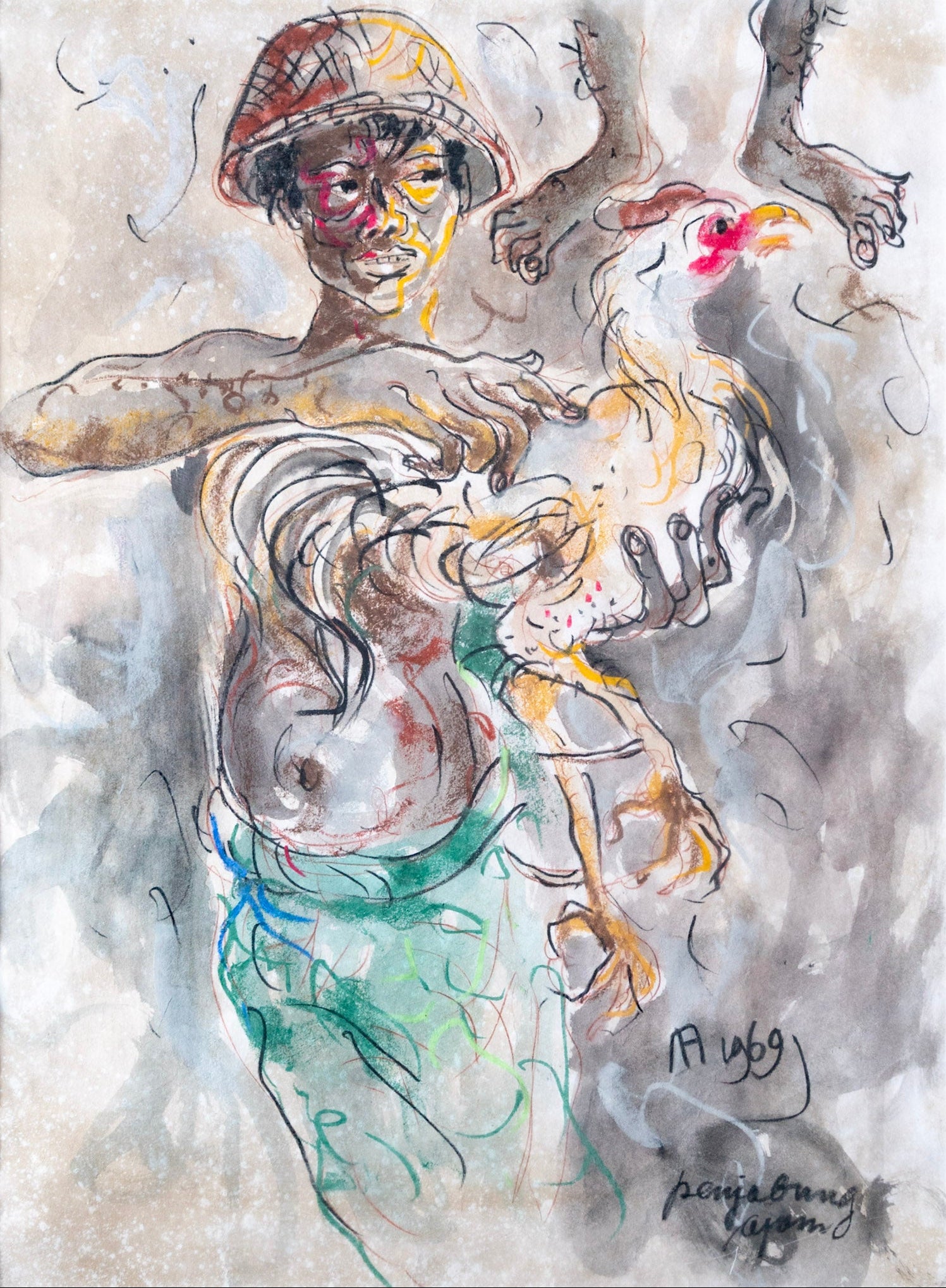 Affandi, Cockfighting (Penyabung Ayam), 1969