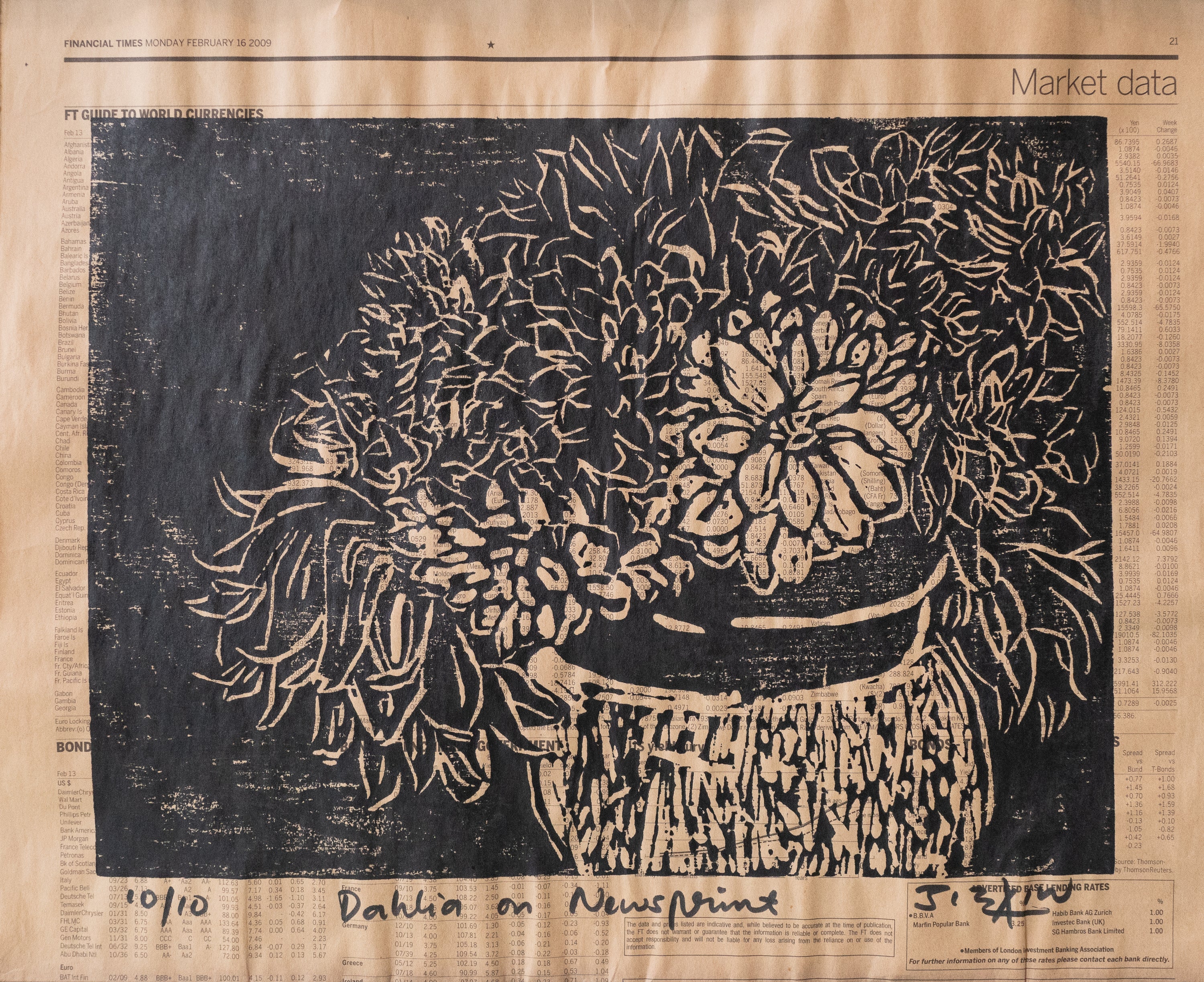 Quek Kiat Sing, Dahlia on Newsprint, 2009