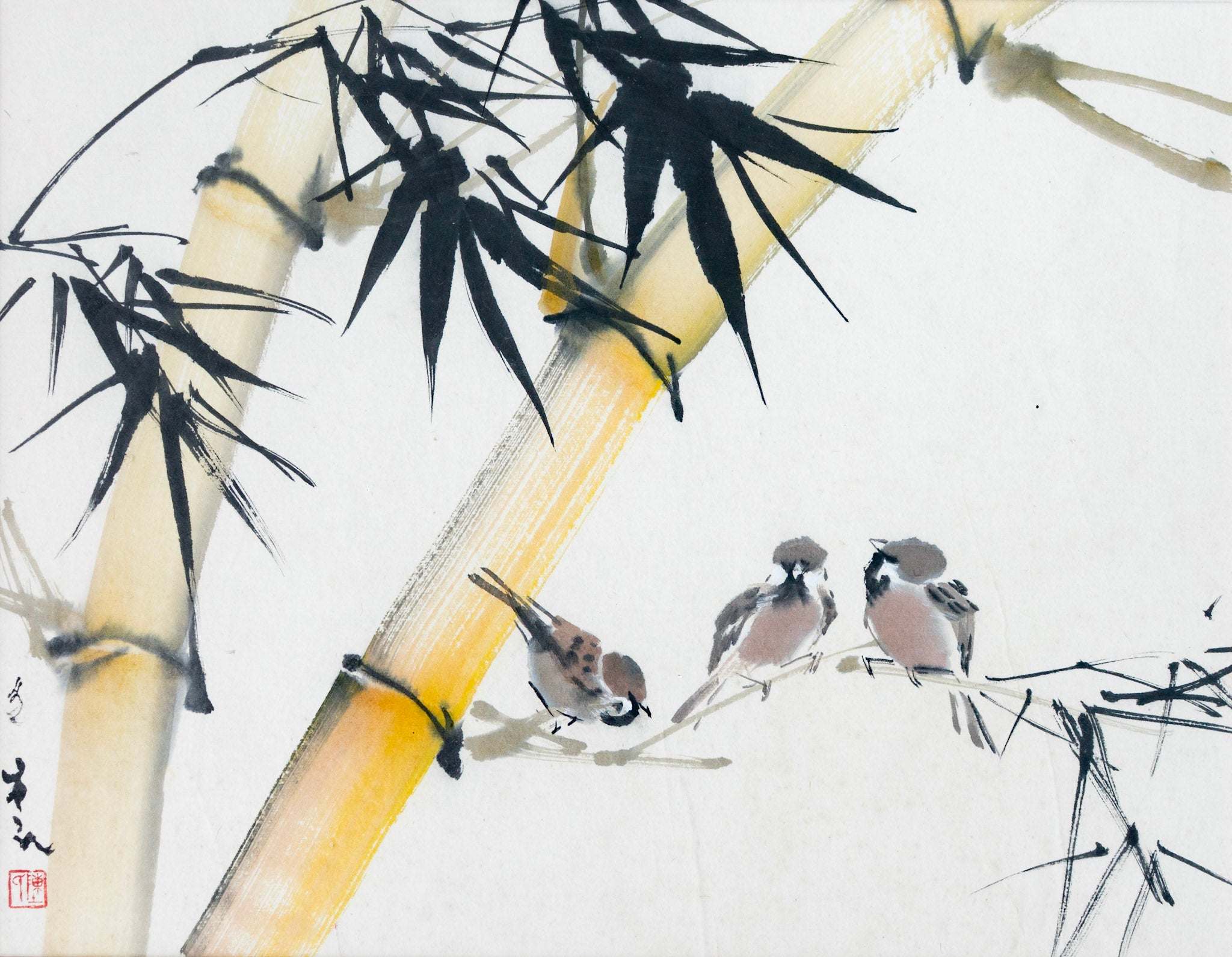 Chen Wen Hsi, Sparrows Perched on a Bamboo Tree, Undated
